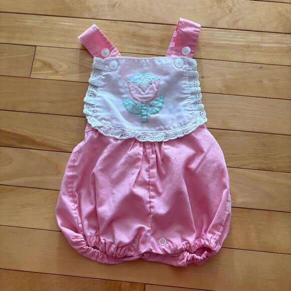 Vintage Baby Girl Bloomer Romper Playsuit Light Pink 90s Embroidered Zellers - Picture 2 of 7